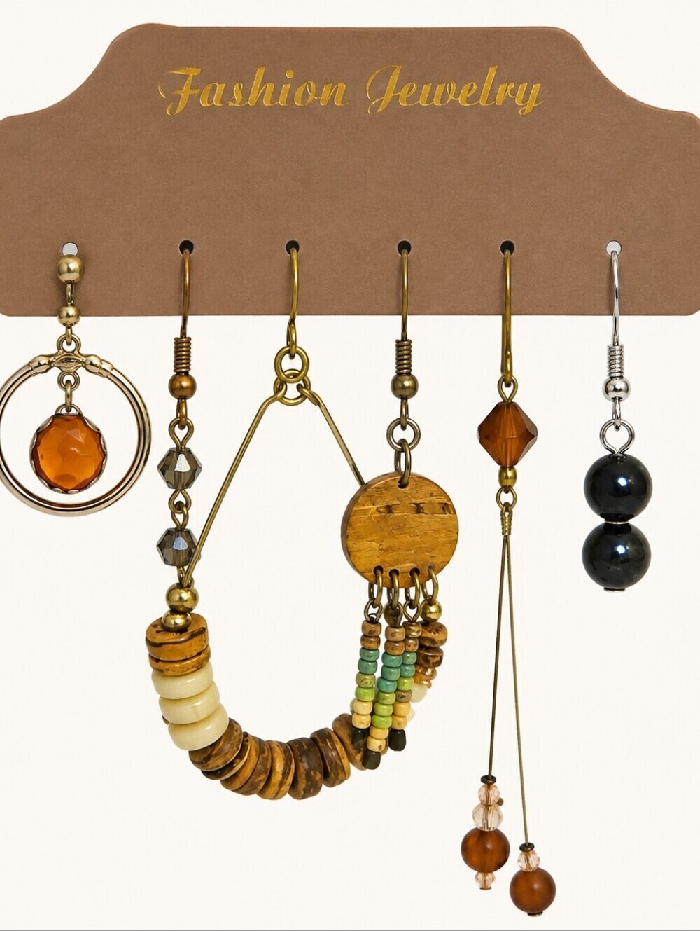 Vintage Six Single Beaded Boho Festival Dangle Earrings